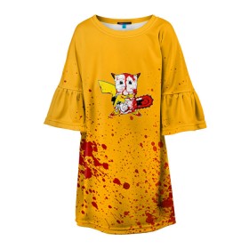 Детское платье 3D с принтом Пикачу-агрессор в Курске, 100% полиэстер | прямой силуэт, чуть расширенный к низу. Круглая горловина, на рукавах — воланы | пикачу