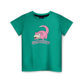 Детская футболка хлопок с принтом Slowpoke в Курске, 100% хлопок | круглый вырез горловины, полуприлегающий силуэт, длина до линии бедер | pikachu | pokemon | slowpoke | пикачу | покемон | покемоны | слоупок