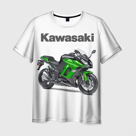 Мужская футболка 3D с принтом Kawasaky Ninja 1000 в Курске, 100% полиэфир | прямой крой, круглый вырез горловины, длина до линии бедер | Тематика изображения на принте: kawasaky