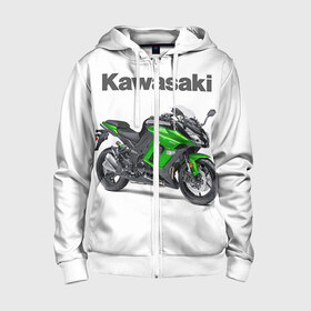 Детская толстовка 3D на молнии с принтом Kawasaky Ninja 1000 в Курске, 100% полиэстер |  манжеты и пояс оформлены широкой мягкой резинкой, двухслойный капюшон со шнурком для регулировки, спереди карманы и застежка-молния
 | kawasaky