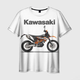 Мужская футболка 3D с принтом Kawasaky Enduro в Курске, 100% полиэфир | прямой крой, круглый вырез горловины, длина до линии бедер | kawasaky