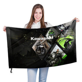Флаг 3D с принтом Kawasaky в Курске, 100% полиэстер | плотность ткани — 95 г/м2, размер — 67 х 109 см. Принт наносится с одной стороны | kawasaky