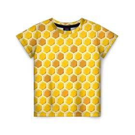 Детская футболка 3D с принтом Медовые соты в Курске, 100% гипоаллергенный полиэфир | прямой крой, круглый вырез горловины, длина до линии бедер, чуть спущенное плечо, ткань немного тянется | арт | еда | мед | пчелы | соты