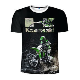 Мужская футболка 3D спортивная с принтом Kawasaky cross в Курске, 100% полиэстер с улучшенными характеристиками | приталенный силуэт, круглая горловина, широкие плечи, сужается к линии бедра | Тематика изображения на принте: kawasaky