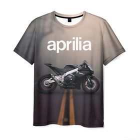 Мужская футболка 3D с принтом Aprilia RSV4 в Курске, 100% полиэфир | прямой крой, круглый вырез горловины, длина до линии бедер | aprilia