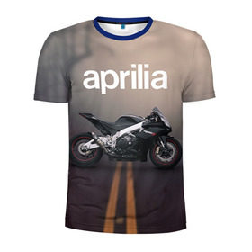 Мужская футболка 3D спортивная с принтом Aprilia RSV4 в Курске, 100% полиэстер с улучшенными характеристиками | приталенный силуэт, круглая горловина, широкие плечи, сужается к линии бедра | aprilia