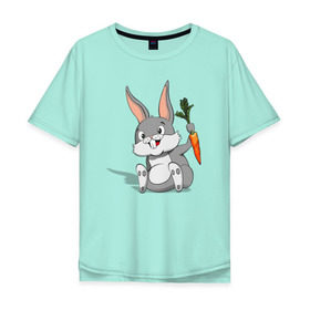 Мужская футболка хлопок Oversize с принтом Зайчик в Курске, 100% хлопок | свободный крой, круглый ворот, “спинка” длиннее передней части | год кролика | зайчик | заяц | кролик | морковь