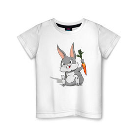 Детская футболка хлопок с принтом Зайчик в Курске, 100% хлопок | круглый вырез горловины, полуприлегающий силуэт, длина до линии бедер | год кролика | зайчик | заяц | кролик | морковь