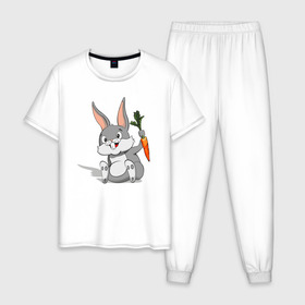 Мужская пижама хлопок с принтом Зайчик в Курске, 100% хлопок | брюки и футболка прямого кроя, без карманов, на брюках мягкая резинка на поясе и по низу штанин
 | год кролика | зайчик | заяц | кролик | морковь