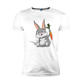 Мужская футболка премиум с принтом Зайчик в Курске, 92% хлопок, 8% лайкра | приталенный силуэт, круглый вырез ворота, длина до линии бедра, короткий рукав | год кролика | зайчик | заяц | кролик | морковь