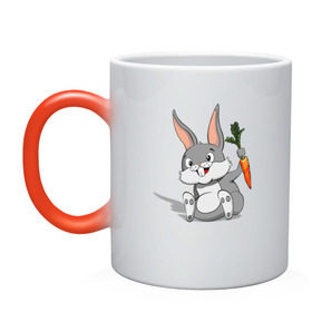 Кружка хамелеон с принтом Зайчик в Курске, керамика | меняет цвет при нагревании, емкость 330 мл | год кролика | зайчик | заяц | кролик | морковь