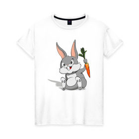 Женская футболка хлопок с принтом Зайчик в Курске, 100% хлопок | прямой крой, круглый вырез горловины, длина до линии бедер, слегка спущенное плечо | год кролика | зайчик | заяц | кролик | морковь