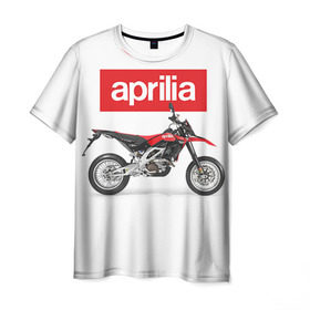 Мужская футболка 3D с принтом Aprilia SXV550 в Курске, 100% полиэфир | прямой крой, круглый вырез горловины, длина до линии бедер | aprilia