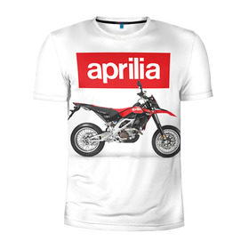 Мужская футболка 3D спортивная с принтом Aprilia SXV550 в Курске, 100% полиэстер с улучшенными характеристиками | приталенный силуэт, круглая горловина, широкие плечи, сужается к линии бедра | aprilia