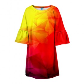 Детское платье 3D с принтом Too-Dye в Курске, 100% полиэстер | прямой силуэт, чуть расширенный к низу. Круглая горловина, на рукавах — воланы | красный | полигоны | яркий