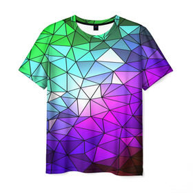 Мужская футболка 3D с принтом Стекло мозаики в Курске, 100% полиэфир | прямой крой, круглый вырез горловины, длина до линии бедер | Тематика изображения на принте: полигон | разноцветный | треугольники