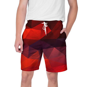 Мужские шорты 3D с принтом tessellation в Курске,  полиэстер 100% | прямой крой, два кармана без застежек по бокам. Мягкая трикотажная резинка на поясе, внутри которой широкие завязки. Длина чуть выше колен | красный | полигон