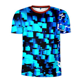 Мужская футболка 3D спортивная с принтом Кубическая текстура в Курске, 100% полиэстер с улучшенными характеристиками | приталенный силуэт, круглая горловина, широкие плечи, сужается к линии бедра | кубы | объем | синий