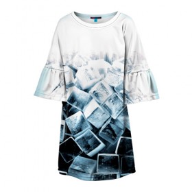 Детское платье 3D с принтом Кубики льда в Курске, 100% полиэстер | прямой силуэт, чуть расширенный к низу. Круглая горловина, на рукавах — воланы | Тематика изображения на принте: синий