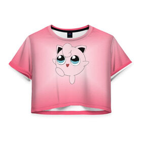 Женская футболка 3D укороченная с принтом Джиглипуф в Курске, 100% полиэстер | круглая горловина, длина футболки до линии талии, рукава с отворотами | jigglypuff | pokemon | джиглипуф | покемон