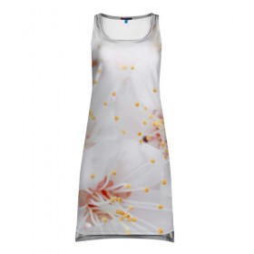 Платье-майка 3D с принтом Белая нежность в Курске, 100% полиэстер | полуприлегающий силуэт, широкие бретели, круглый вырез горловины, удлиненный подол сзади. | белый | лепестки | прикольные картинки | цветочки | цветы