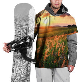 Накидка на куртку 3D с принтом Родные просторы в Курске, 100% полиэстер |  | sunrise | sunset | восход | деревня | закат | луг | небо | облака | поле | природа | солнце | цветы