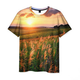 Мужская футболка 3D с принтом Родные просторы в Курске, 100% полиэфир | прямой крой, круглый вырез горловины, длина до линии бедер | sunrise | sunset | восход | деревня | закат | луг | небо | облака | поле | природа | солнце | цветы