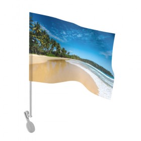 Флаг для автомобиля с принтом Шикарный пляж в Курске, 100% полиэстер | Размер: 30*21 см | Тематика изображения на принте: вода | голубое небо | жара | загар | зной | каникулы | купание | море | океан | отдых | отпуск | пальмы | песок | приключение | путешествие | туризм