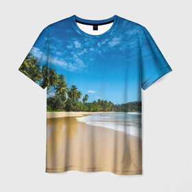 Мужская футболка 3D с принтом Шикарный пляж в Курске, 100% полиэфир | прямой крой, круглый вырез горловины, длина до линии бедер | Тематика изображения на принте: вода | голубое небо | жара | загар | зной | каникулы | купание | море | океан | отдых | отпуск | пальмы | песок | приключение | путешествие | туризм