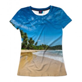 Женская футболка 3D с принтом Шикарный пляж в Курске, 100% полиэфир ( синтетическое хлопкоподобное полотно) | прямой крой, круглый вырез горловины, длина до линии бедер | вода | голубое небо | жара | загар | зной | каникулы | купание | море | океан | отдых | отпуск | пальмы | песок | приключение | путешествие | туризм
