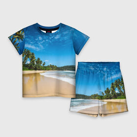 Детский костюм с шортами 3D с принтом Шикарный пляж в Курске,  |  | Тематика изображения на принте: вода | голубое небо | жара | загар | зной | каникулы | купание | море | океан | отдых | отпуск | пальмы | песок | приключение | путешествие | туризм