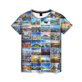 Женская футболка 3D с принтом Мир путешествий в Курске, 100% полиэфир ( синтетическое хлопкоподобное полотно) | прямой крой, круглый вырез горловины, длина до линии бедер | азия | берлин | вегас | венеция | воспоминания | города | достопримечательности | европа | египет | калифорния | каникулы | лондон | милан | москва | ностальгия | нью йорк | отдых | отпуск | память