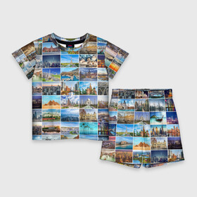 Детский костюм с шортами 3D с принтом Достопримечательности планеты в Курске,  |  | азия | берлин | вегас | венеция | воспоминания | города | достопримечательности | европа | египет | калифорния | каникулы | лондон | милан | москва | ностальгия | нью йорк | отдых | отпуск | память