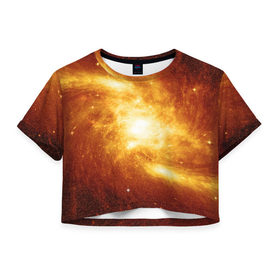 Женская футболка 3D укороченная с принтом Огненная галактика в Курске, 100% полиэстер | круглая горловина, длина футболки до линии талии, рукава с отворотами | вселенная | галактика | звёзды | земля | комета | космос | метеориты | метеоры | млечный путь | орбита | планеты | солнечная система | солнце