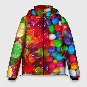 Мужская зимняя куртка 3D с принтом Вкусняшки в Курске, верх — 100% полиэстер; подкладка — 100% полиэстер; утеплитель — 100% полиэстер | длина ниже бедра, свободный силуэт Оверсайз. Есть воротник-стойка, отстегивающийся капюшон и ветрозащитная планка. 

Боковые карманы с листочкой на кнопках и внутренний карман на молнии. | вкуснотища | вкусняшки | глазурь | карамельки | конфетки | конфеты | мармеладки | сахар | сладости