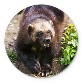 Коврик круглый с принтом Росомаха в Курске, резина и полиэстер | круглая форма, изображение наносится на всю лицевую часть | животные | лес | медведи | охота | природа | туризм