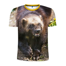 Мужская футболка 3D спортивная с принтом Росомаха в Курске, 100% полиэстер с улучшенными характеристиками | приталенный силуэт, круглая горловина, широкие плечи, сужается к линии бедра | Тематика изображения на принте: животные | лес | медведи | охота | природа | туризм