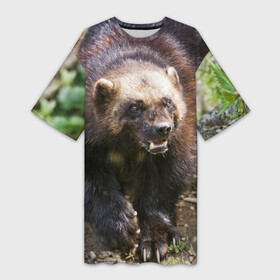 Платье-футболка 3D с принтом Росомаха в Курске,  |  | животные | лес | медведи | охота | природа | туризм