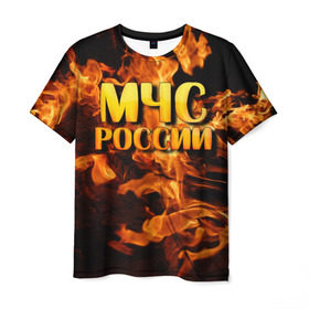 Мужская футболка 3D с принтом МЧС России 2 в Курске, 100% полиэфир | прямой крой, круглый вырез горловины, длина до линии бедер | мчс | пожарный | россии