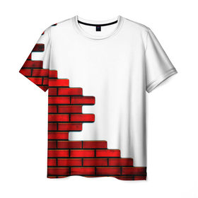 Мужская футболка 3D с принтом Кирпичики в Курске, 100% полиэфир | прямой крой, круглый вырез горловины, длина до линии бедер | Тематика изображения на принте: белый | красный | стена