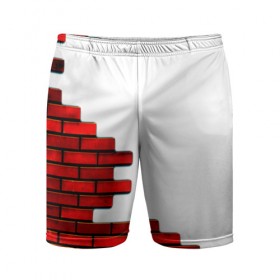 Мужские шорты 3D спортивные с принтом Кирпичики в Курске,  |  | белый | красный | стена