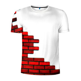 Мужская футболка 3D спортивная с принтом Кирпичики в Курске, 100% полиэстер с улучшенными характеристиками | приталенный силуэт, круглая горловина, широкие плечи, сужается к линии бедра | Тематика изображения на принте: белый | красный | стена