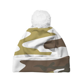 Шапка 3D c помпоном с принтом Зимний камуфляж в Курске, 100% полиэстер | универсальный размер, печать по всей поверхности изделия | camo | camouflage | камо | камуфляж