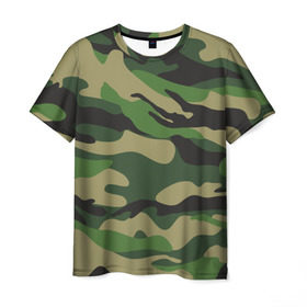 Мужская футболка 3D с принтом Лесной камуфляж в Курске, 100% полиэфир | прямой крой, круглый вырез горловины, длина до линии бедер | camouflage | forest camouflage | камуфляж | лесной камуфляж