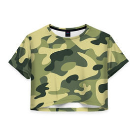 Женская футболка 3D укороченная с принтом Зелёный камуфляж в Курске, 100% полиэстер | круглая горловина, длина футболки до линии талии, рукава с отворотами | camouflage | green camouflage | зеленый камуфляж | камуфляж