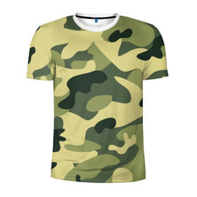 Мужская футболка 3D спортивная с принтом Зелёный камуфляж в Курске, 100% полиэстер с улучшенными характеристиками | приталенный силуэт, круглая горловина, широкие плечи, сужается к линии бедра | camouflage | green camouflage | зеленый камуфляж | камуфляж