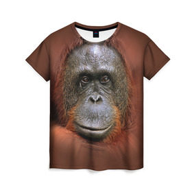 Женская футболка 3D с принтом Обезьяна в Курске, 100% полиэфир ( синтетическое хлопкоподобное полотно) | прямой крой, круглый вырез горловины, длина до линии бедер | животные | о.м.с.к. | обезьяна | орангутанг