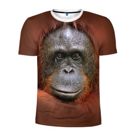 Мужская футболка 3D спортивная с принтом Обезьяна в Курске, 100% полиэстер с улучшенными характеристиками | приталенный силуэт, круглая горловина, широкие плечи, сужается к линии бедра | Тематика изображения на принте: животные | о.м.с.к. | обезьяна | орангутанг