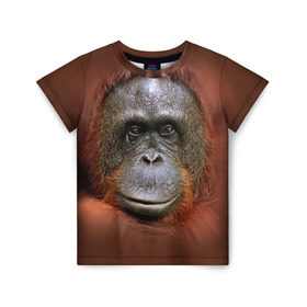 Детская футболка 3D с принтом Обезьяна в Курске, 100% гипоаллергенный полиэфир | прямой крой, круглый вырез горловины, длина до линии бедер, чуть спущенное плечо, ткань немного тянется | Тематика изображения на принте: животные | о.м.с.к. | обезьяна | орангутанг