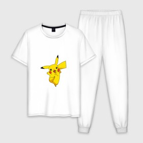 Мужская пижама хлопок с принтом Pikachu Smile в Курске, 100% хлопок | брюки и футболка прямого кроя, без карманов, на брюках мягкая резинка на поясе и по низу штанин
 | пикачу | покемон